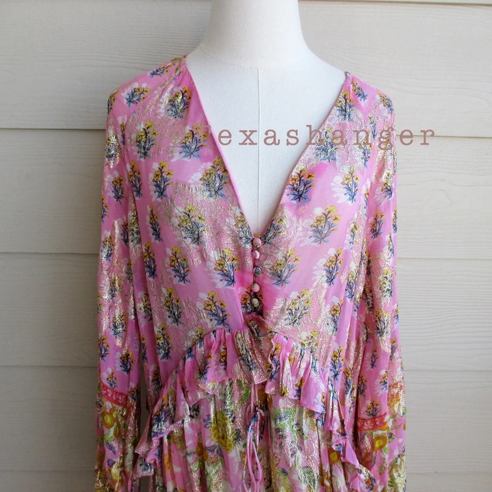 NWT HEMANT & NANDITA Dhea Kaftan M Medium Canary Yellow Taffy - Picture 13 of 16